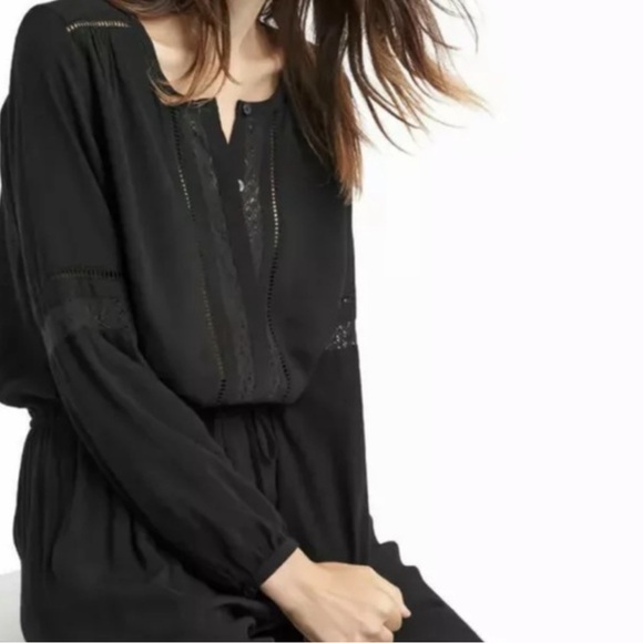 Gap Black Embroidered-trim Button Up Drawstring Jumpsuit Size Small - Picture 3 of 6